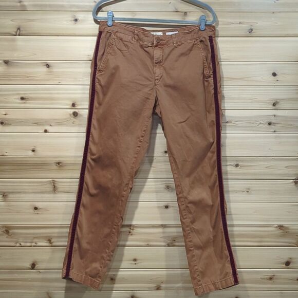Anthropologie Khaki Chino w/ Burgundy Velvet Trim size 31 - Picture 1 of 10